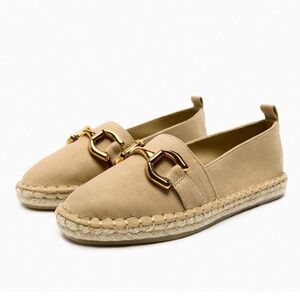 Zara Horse Bit Embellished Espadrille Flats NEW - 38